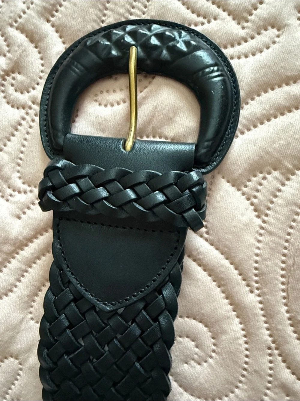 Ralph Lauren Black Woven Leather Belt with Brass-Tone Buckle (NEW WITHOUT TAG)
